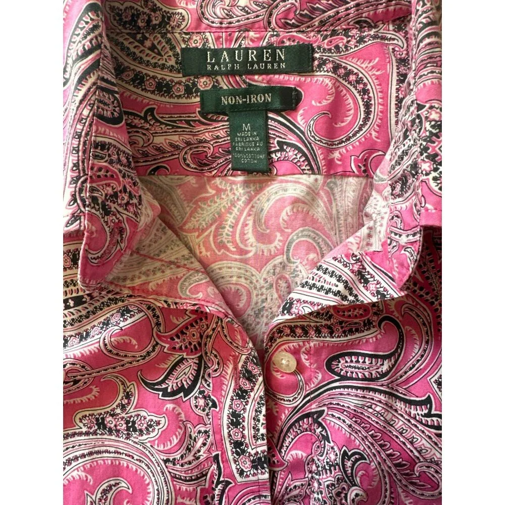 💖Lauren Ralph Lauren Womens Paisley Print Non-Iron Dress Shirt M - Picture 6 of 6